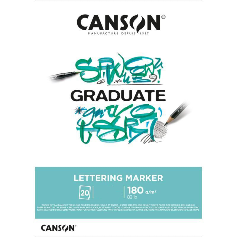 Canson Skizzenblock – A4 – 180 g/m² – geleimt – 20 Blatt, weiss, weich, für Tinte & Marker