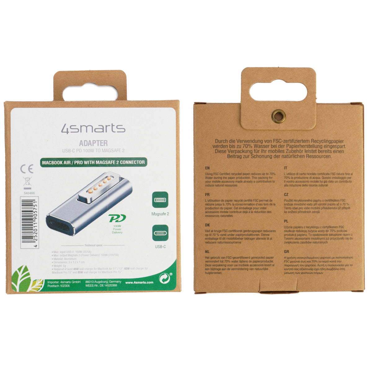 4smarts 540466 Adapter USB-C zu MagSafe 2 – PD 100 W, für MacBook Air/Pro, Grau