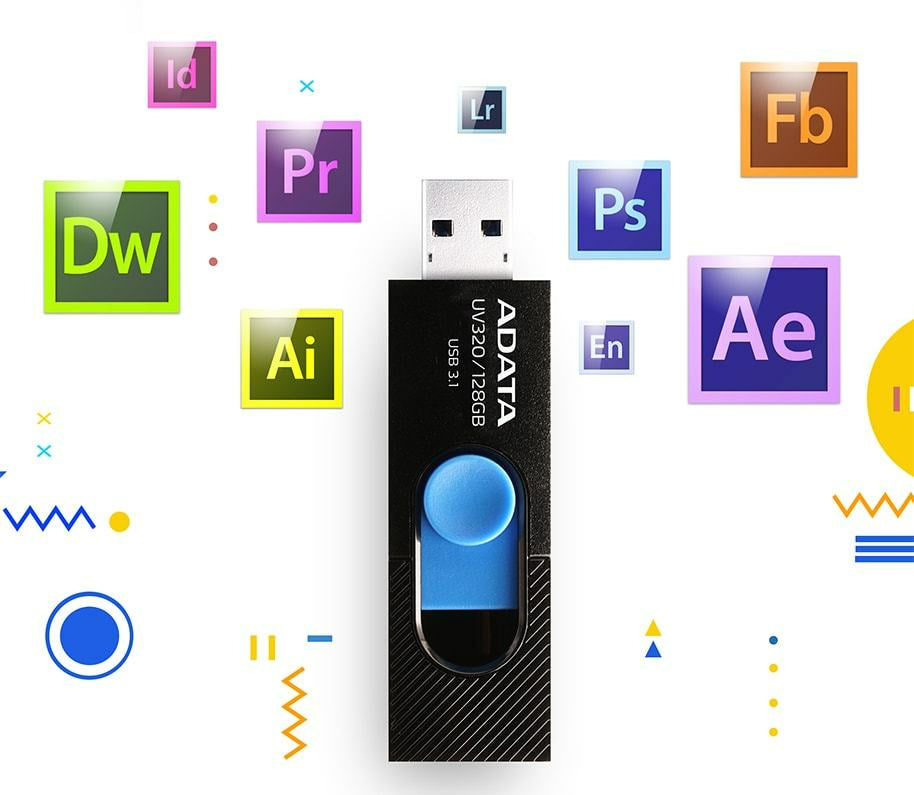 ADATA UV320 – 128 GB USB 3.1 Gen 1 Flash-Laufwerk, Schwarz/Blau