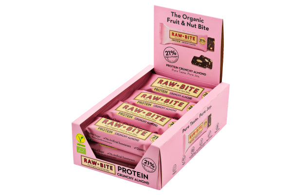 Rawbite Protein Crunchy – Mandel, bio, vegan – 12 × 45 g