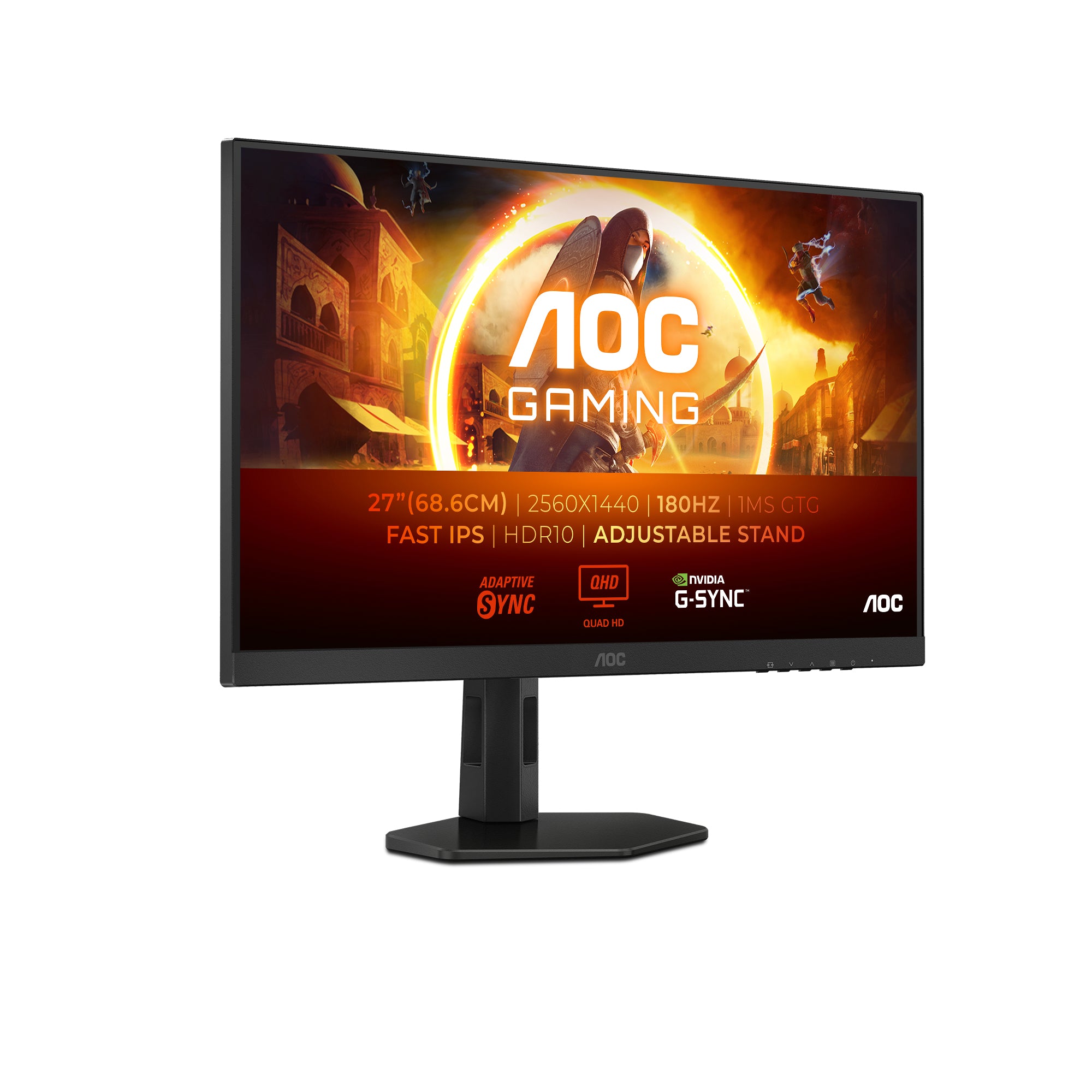 AOC Q27G4XF – Monitor, 27" WQHD (2560 × 1440), IPS, 180 Hz, 300 cd/m², Adaptive Sync, VESA 100 × 100, Schwarz