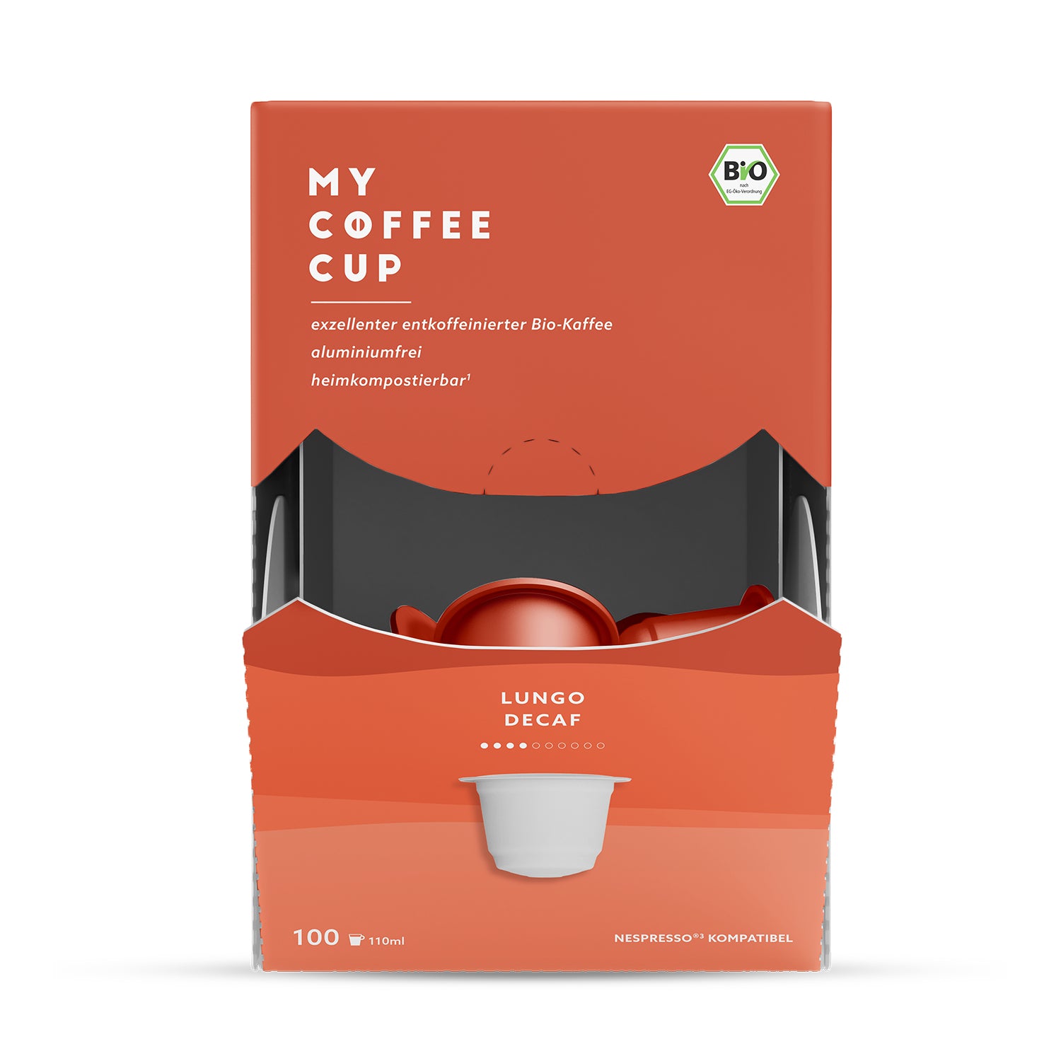 My Coffee Cup Kapseln für Nespresso – Café Crème, entkoffeiniert, Bio, Intensität 4, 100 Kapseln
