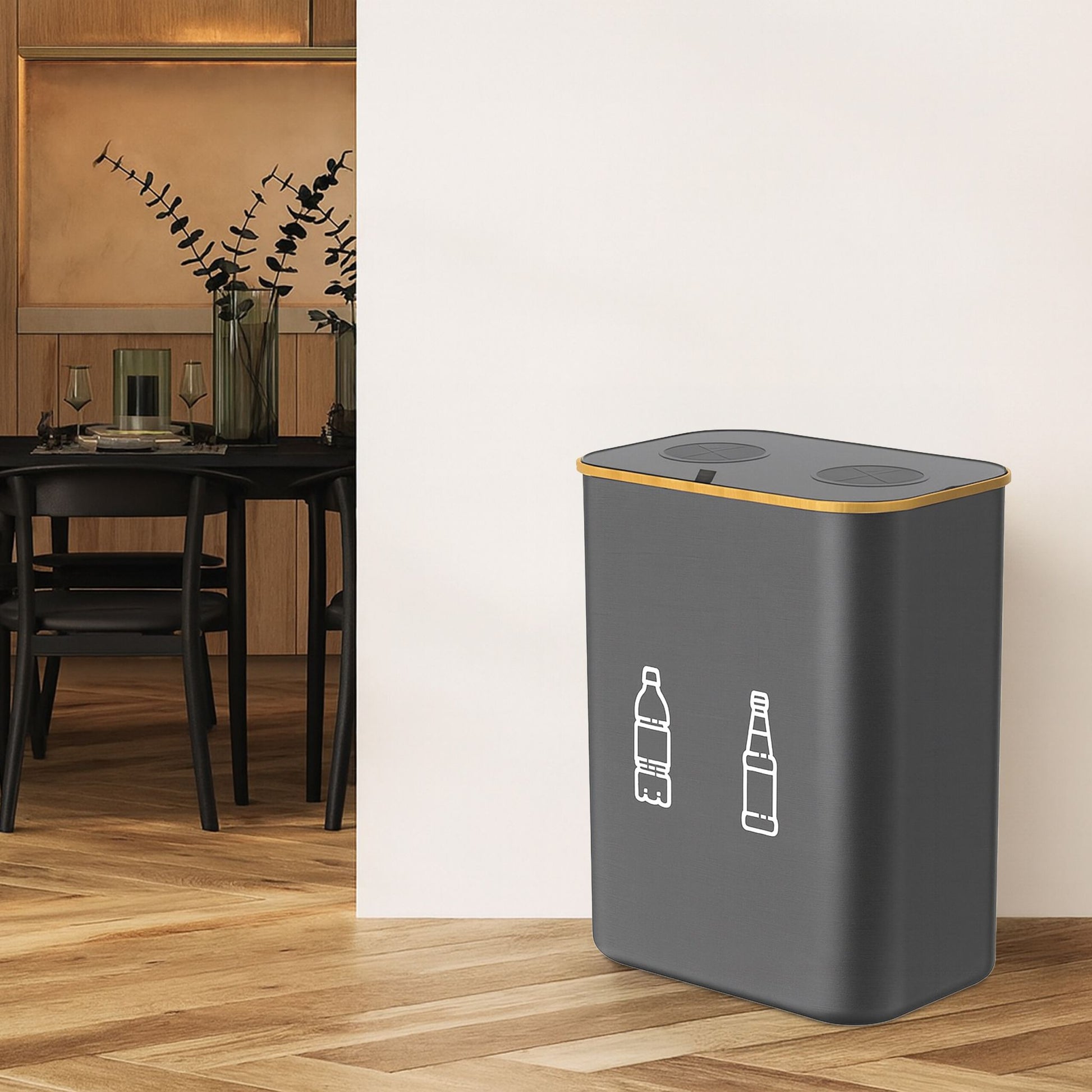 Relaxdays Recyclingbox/-behälter/-eimer – 160 l – Kunststoff, rechteckig – grau – 2-fach