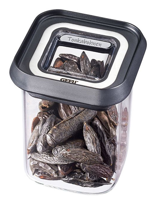 GEFU PANTRY Mini – Vorratsdose 180 ml, 7 × 7 × 9,2 cm, Kunststoff, transparent/schwarz