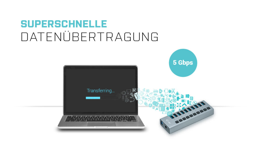 i-tec Ladegerät – 48 W, 10× USB-A, mit externem Netzteil – für Tablets, Notebooks, Ultrabooks und mehr