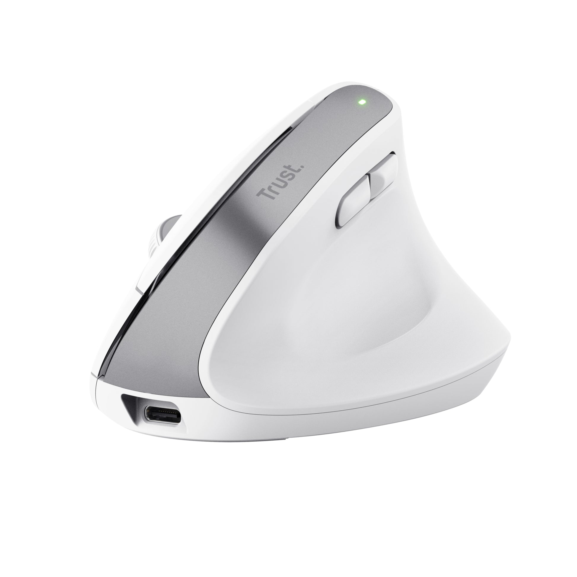 Trust Bayo+ – Vertikale Maus – Kabellos (Bluetooth/2,4 GHz), Rechtshänder, Weiss