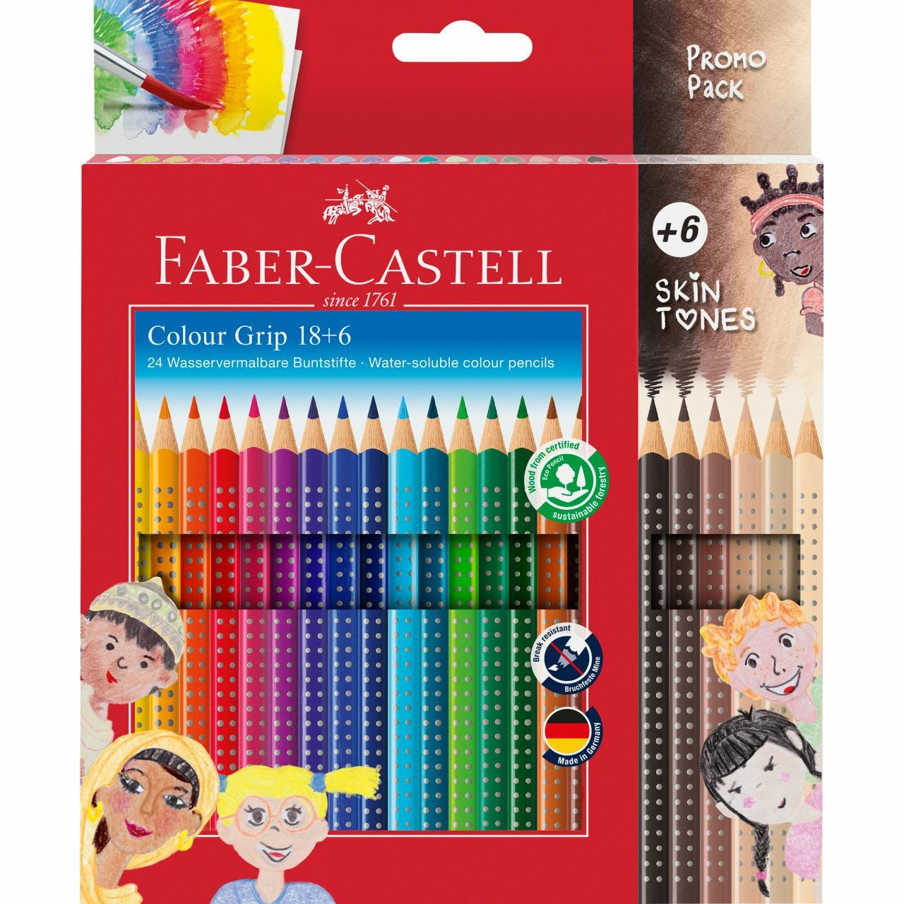 Faber-Castell Aquarellfarbstifte Colour GRIP – Dreikant, Minen-Ø 3,0 mm, 24 Farben, im Kartonetui