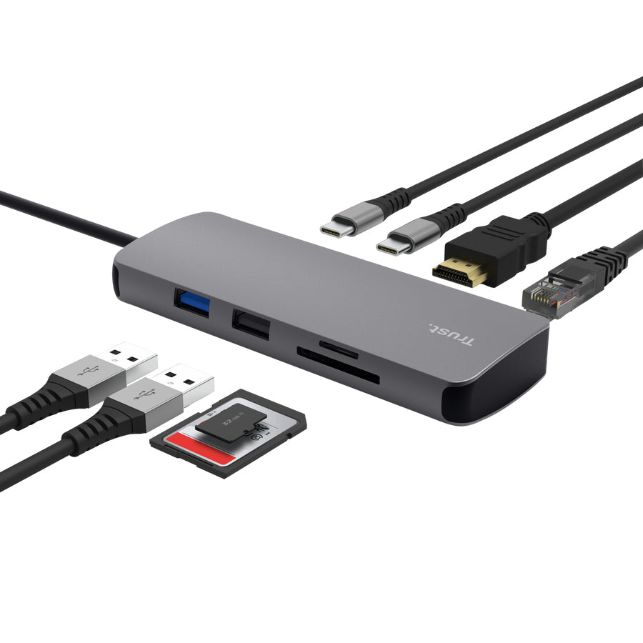 Trust Dalyx 8-in-1 Multiport-Adapter – für Chromebooks, USB-Port, silber