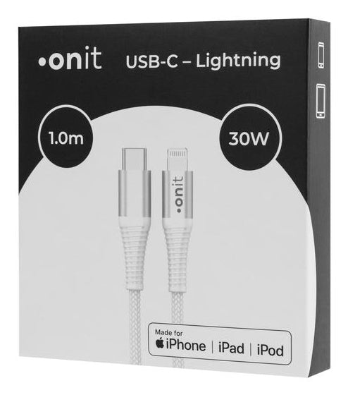 ONIT USB-C auf Lightning Kabel – USB 2.0 (480 Mbit/s) – 1 m – PD 30 W – MFI – Weiss – für iPhone, iPad