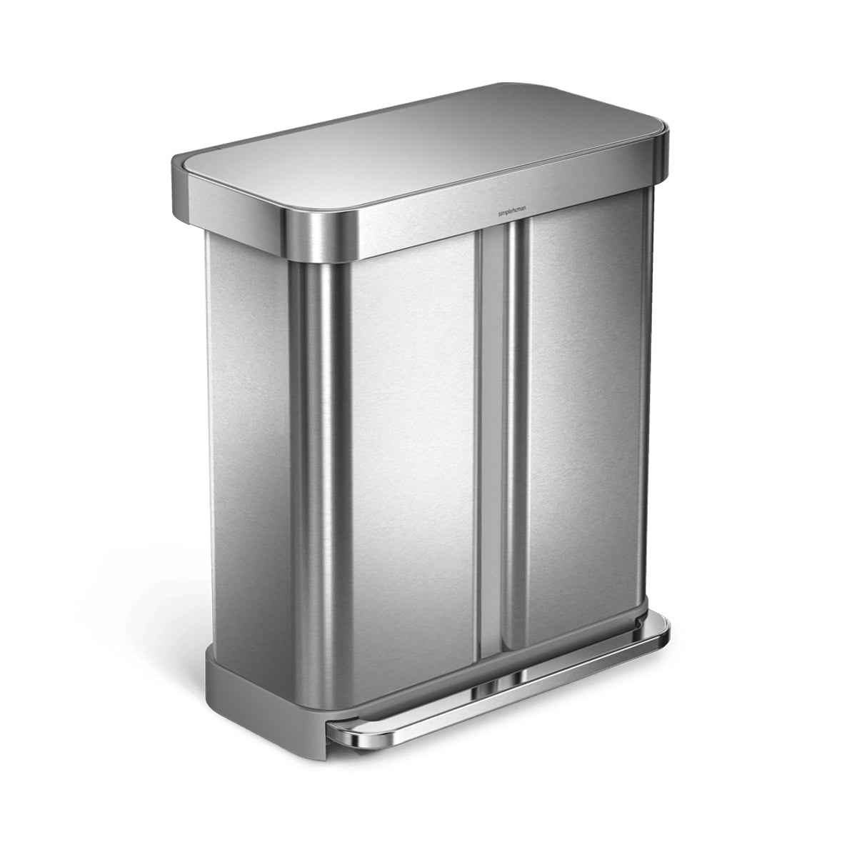 simplehuman Systempapierkorb Doppelkammer – 58 l – Edelstahl – B × H × T 559 × 655 × 361 mm