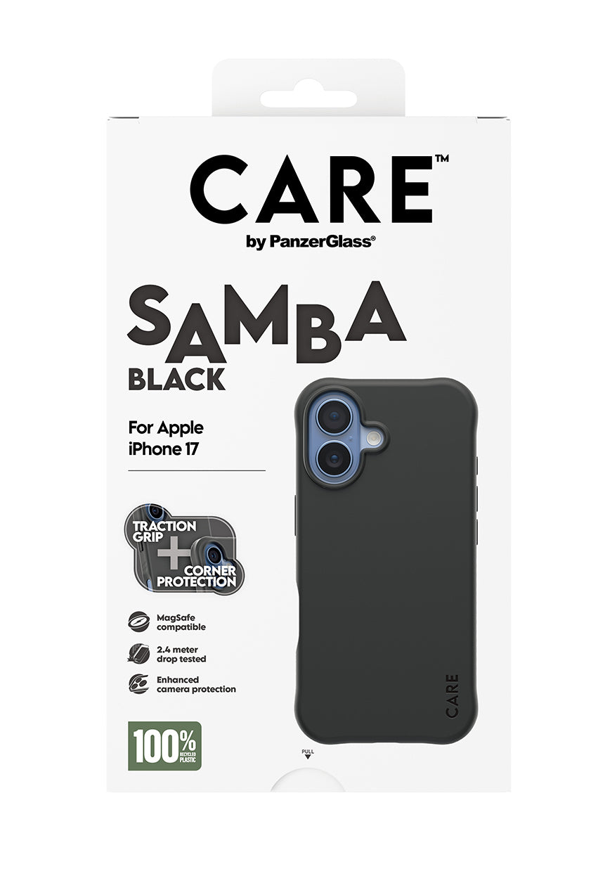 PanzerGlass Backcover CARE Fashionable Case Samba – für Apple iPhone 17 – schwarz – TPU – MagSafe-kompatibel