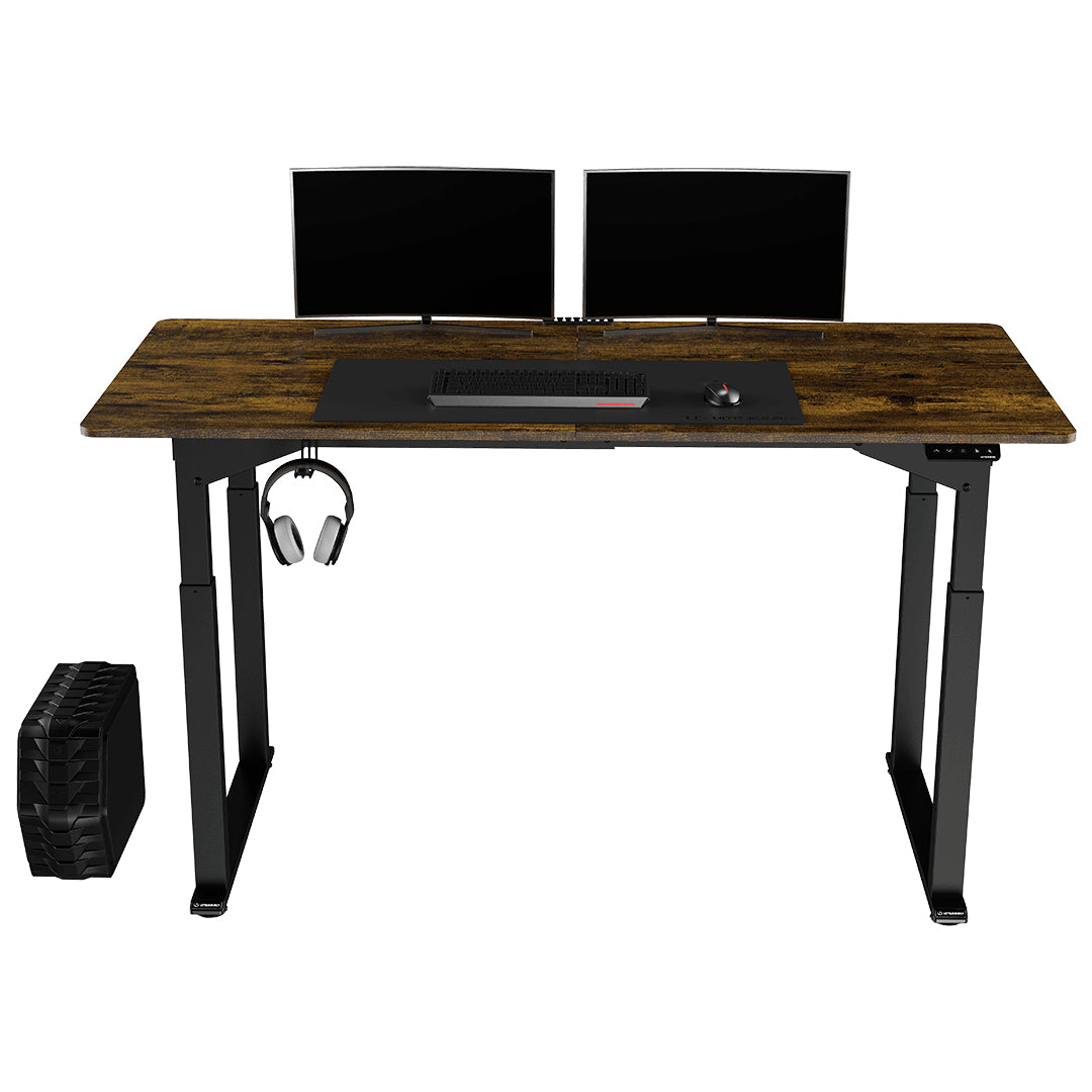 Ultradesk Uplift Gaming-Tisch – 160 × 75 cm, höhenverstellbar, schwarz/braun, Stahl