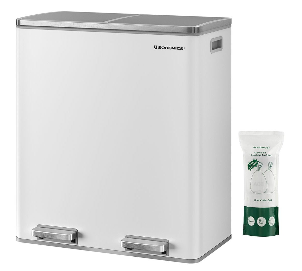Songmics Systempapierkorb – 30 + 30 l – Stahl, weiss – B × H × T 585 × 650 × 360 mm