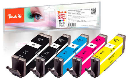 Peach Tintenpatronen-Multipack PGI-570XL/CLI-571XL, CMYK, 1×22 ml + 4×11 ml, kompatibel – für Canon MG5700