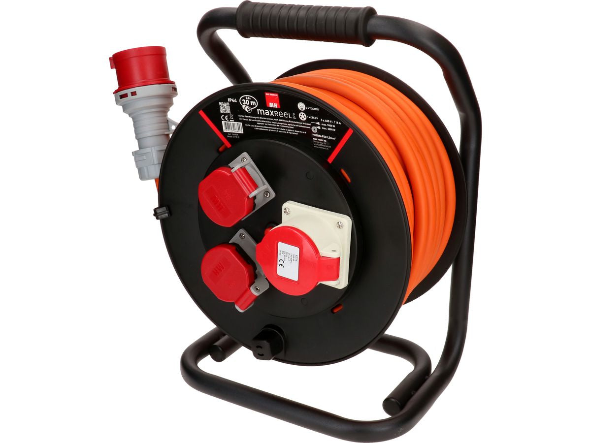 Max Hauri AG Max Hauri Kabelrolle, 30 m, (2×T25 + 1×CEE 16-5), IP44, Eingang CEE 16-5 – schwarz
