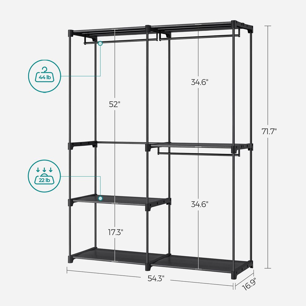 Songmics RYG025B02 Garderobenständer (2 Regale) – Stahl – Schwarz – 1'820 mm