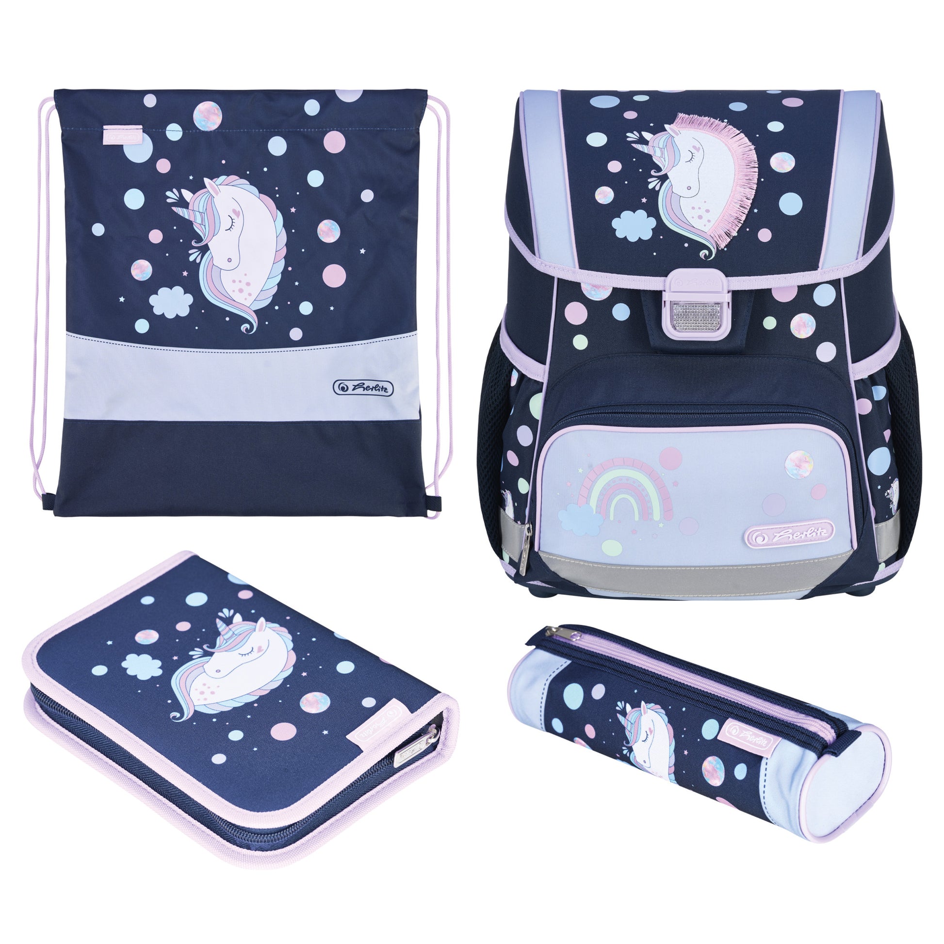 Herlitz Loop Plus – Schulrucksack-Set 4-teilig, Einhorn, 17 l, 31×37×22 cm, höhenverstellbarer Brustgurt