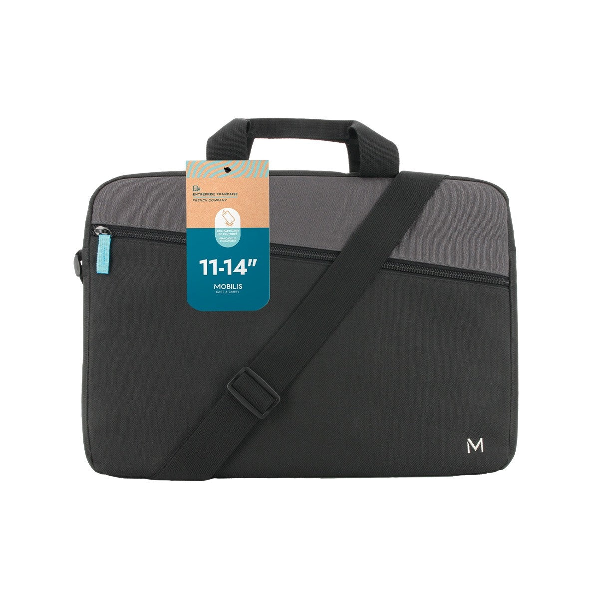 Mobilis Notebook-Tasche für Notebooks bis 14" – Abnehmbarer Schultergurt, Fronttasche – Schwarz/Grau