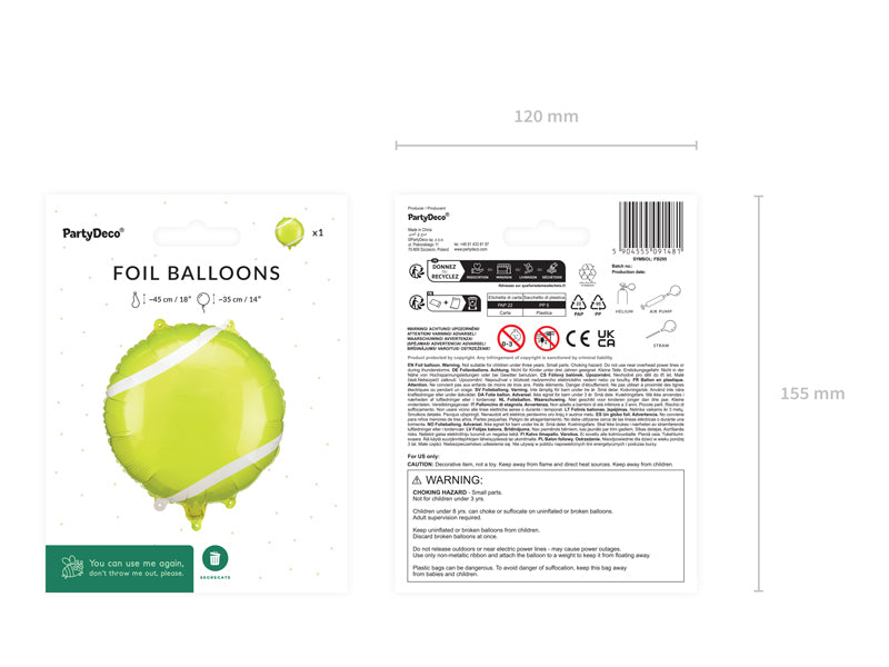 PartyDeco Folienballon Ball – Gelb – 35 × 35 cm – 1 Stk