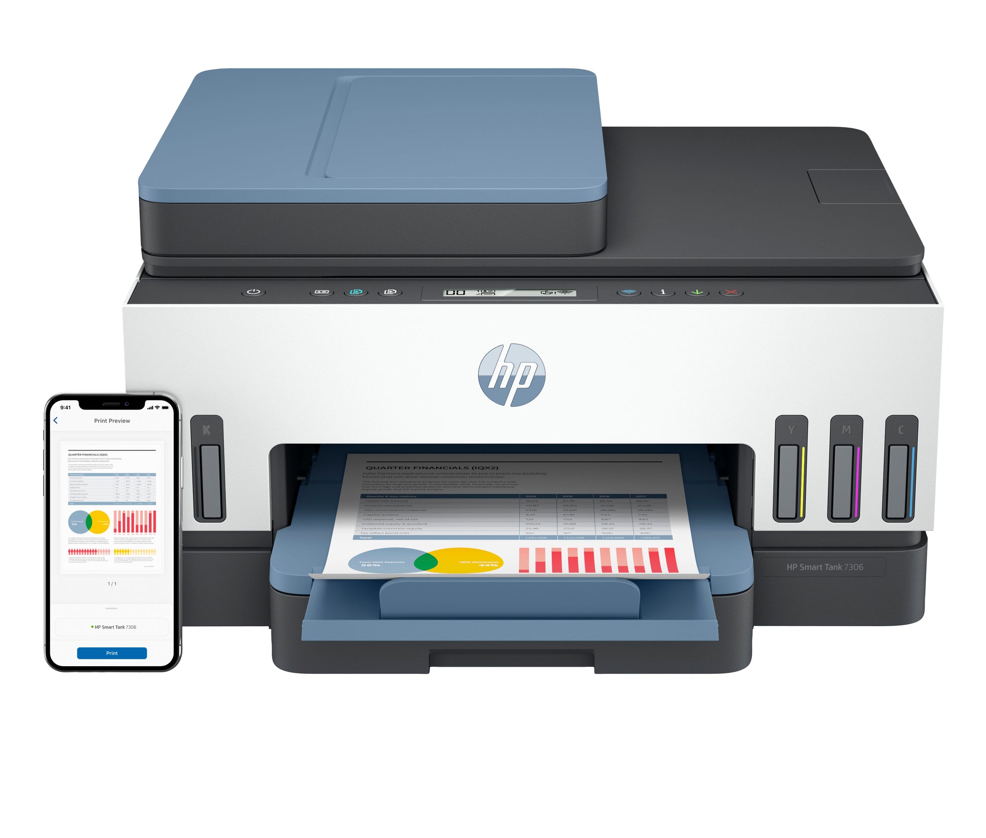HP Smart Tank 7306 All-in-One – Farbtintenstrahl-Multifunktionsdrucker, A4, 3-in-1, Duplex, ADF, WLAN/LAN