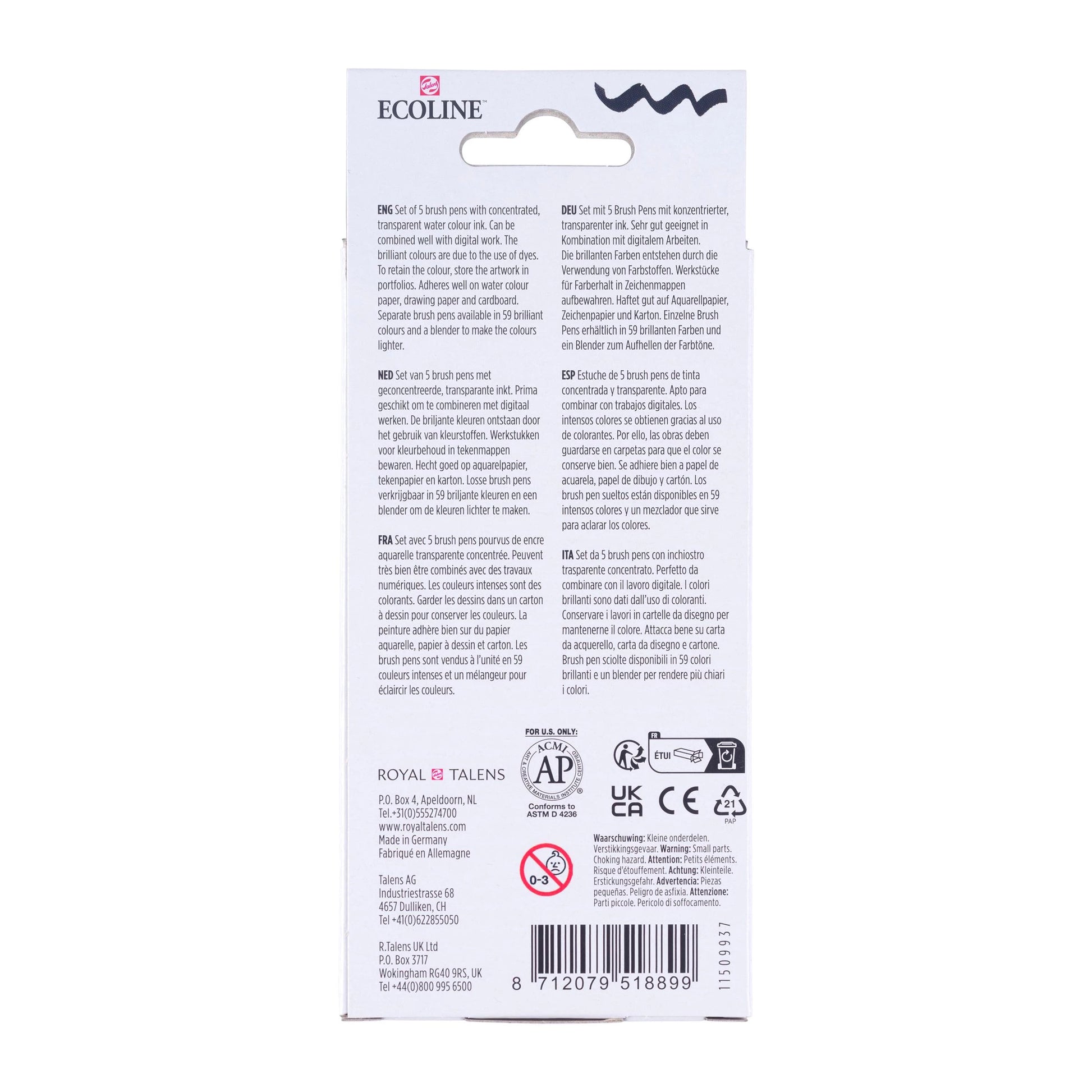 Talens Ecoline Brush Pen – Pinselspitze, wasservermalbar, 5er Set