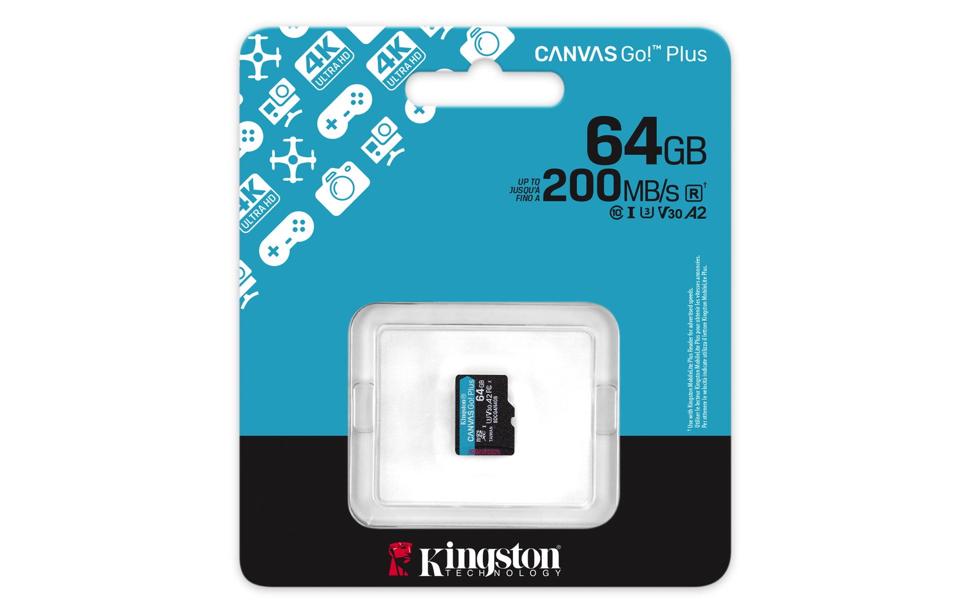 Kingston Technology Kingston Canvas Go Plus microSDXC 64 GB – UHS-I, Klasse 10, U3, V30, A2, 200/100 MB/s, ohne Adapter