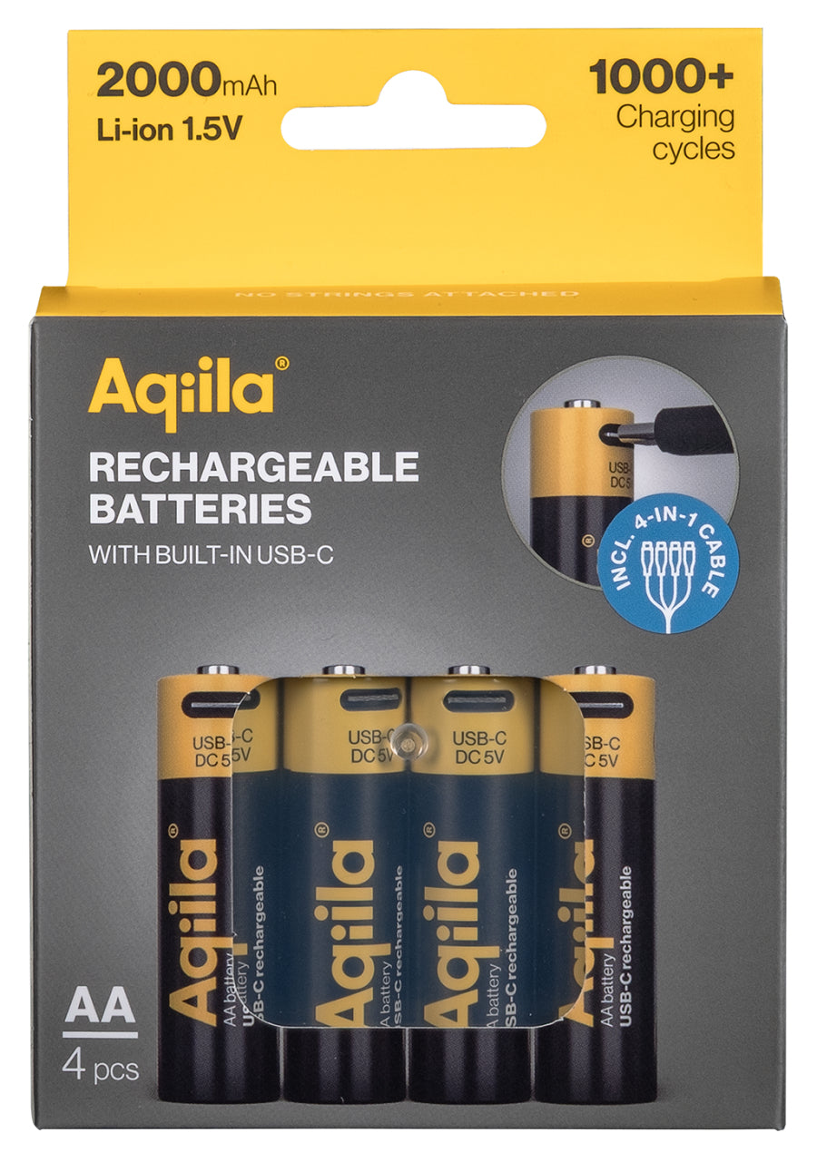 Aqiila AA Akkus, Li-Ion, 2000 mAh, 1,5 V – 4 Stk.