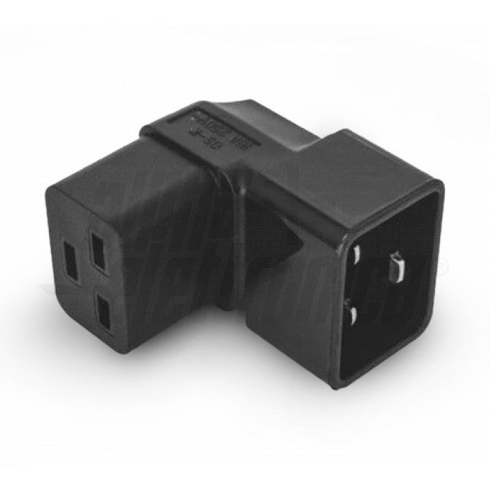 Alpha Elettronica Netzadapter C20 zu C19 – frontal gewinkelt, 90° – Schwarz