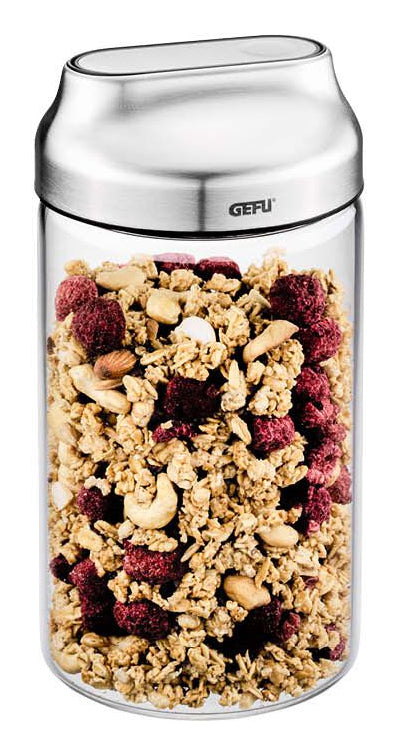 GEFU Vorratsdose 1 l, Ø 10 × 19,1 cm, Glas (Borosilikat)/Edelstahl, luftdicht, transparent
