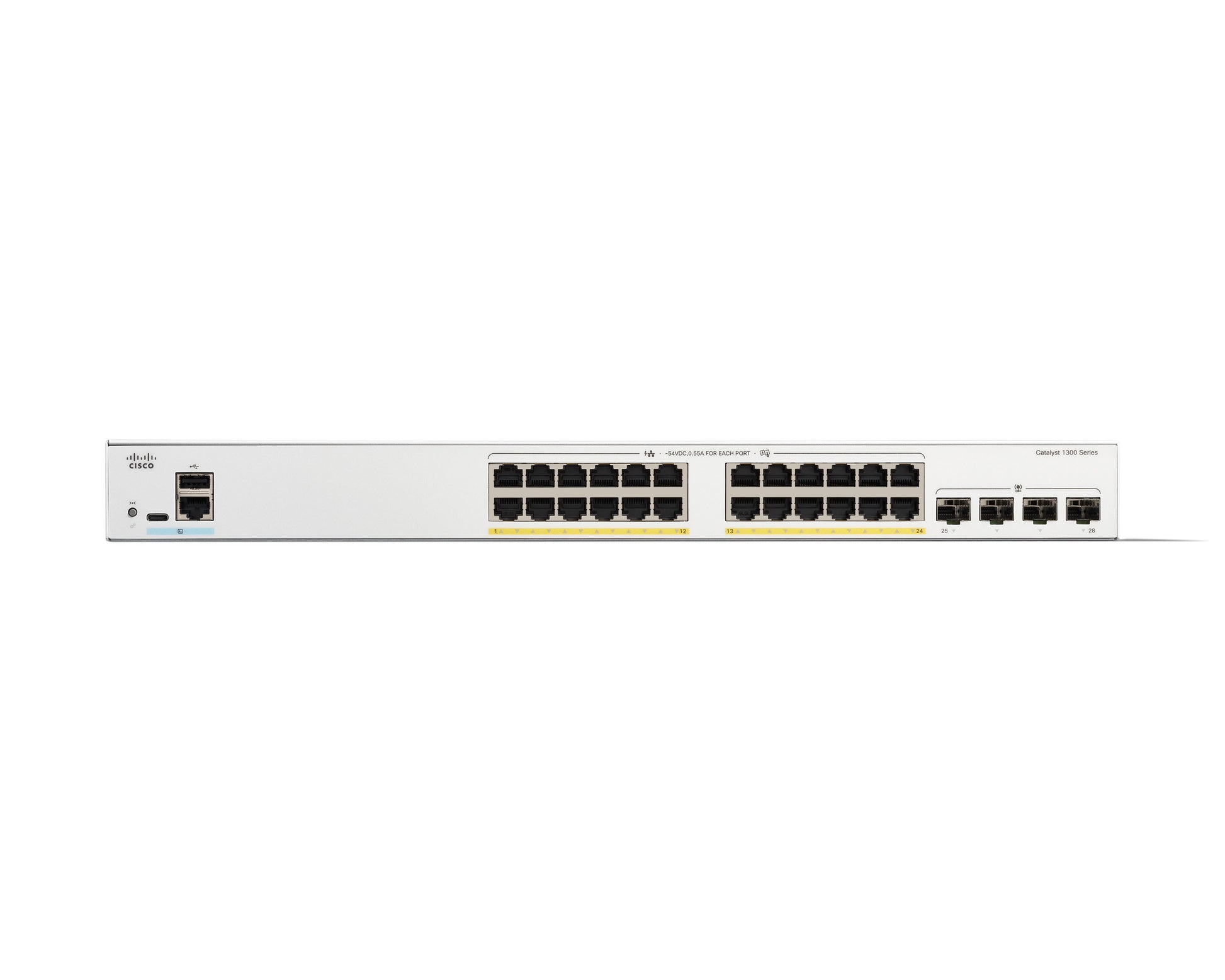 Cisco Catalyst 1300 – Managed L2/L3 Switch – 24× 1G, 4× 1G SFP, PoE+, PoE-Budget 195 W, 19", 1U