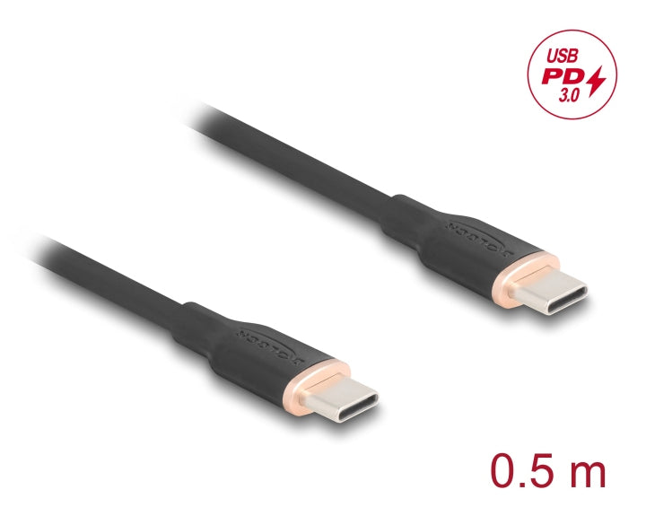 DeLOCK USB-C auf USB-C Kabel – USB 2.0 (480 Mbit/s) – 0,5 m – PD 60 W – Silikon – Schwarz