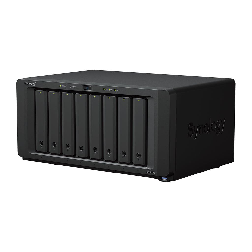 Synology DS1823xs+ – 8-Bay Tower NAS – AMD Ryzen V1780B, 8 GB RAM, 10GbE, DSM, für 2,5"/3,5"/M.2 HDD/SSD, SATA