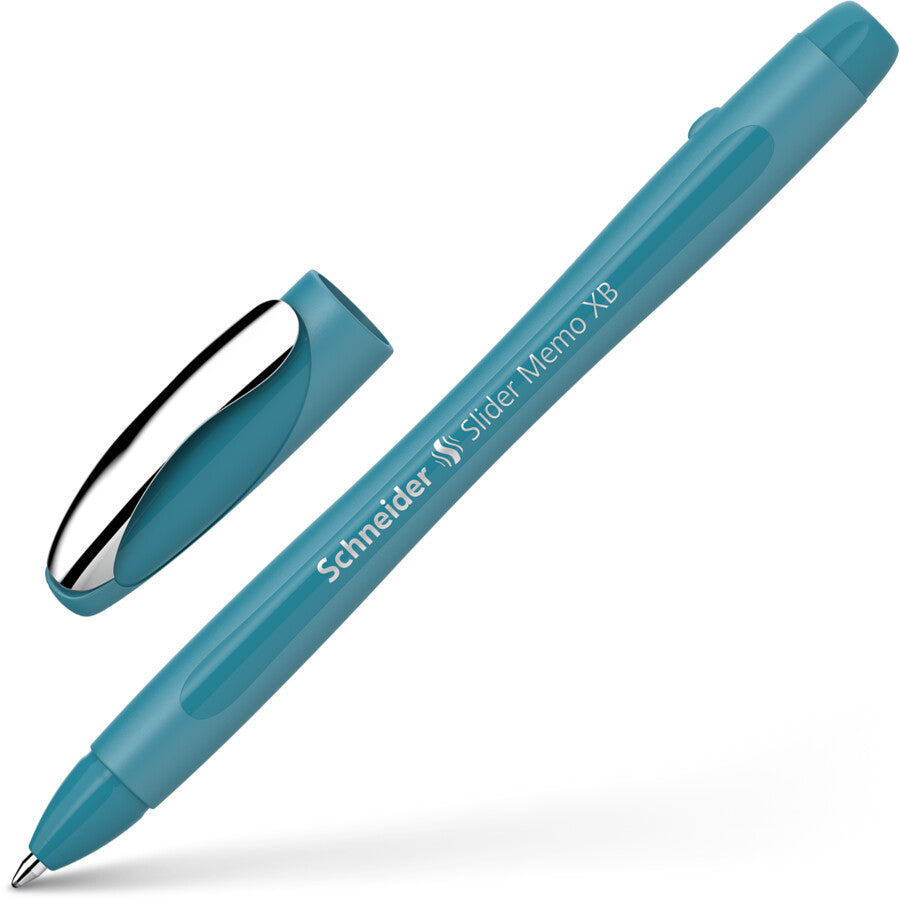 Schneider AG Schneider Slider Memo Kugelschreiber – Blau, Türkiser Schaft, Spitze 0,7 mm, Deckel, Kunststoff (85% recycelt)