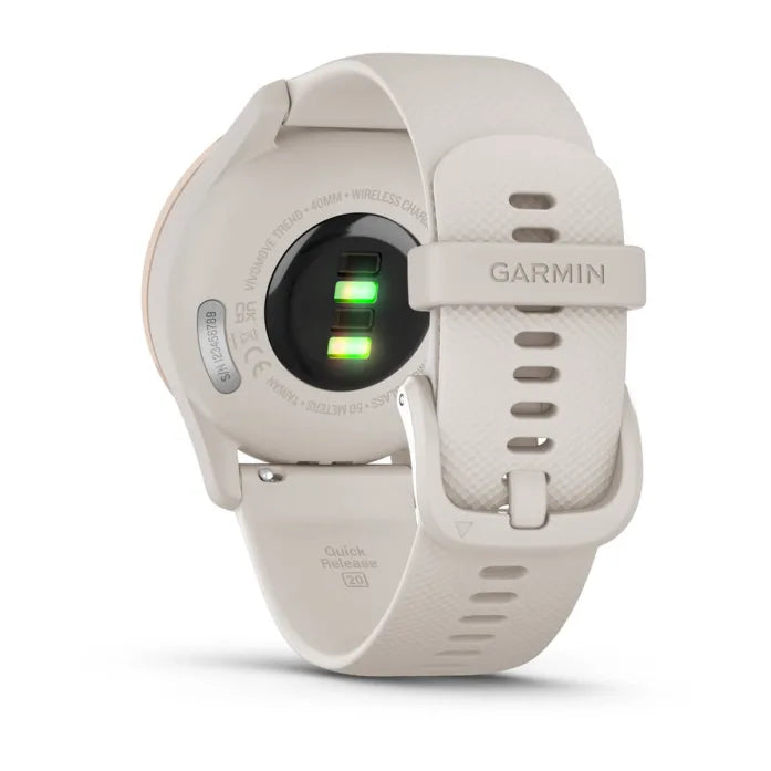 Garmin vivomove Trend – Smartwatch – 40 mm, GPS, Bluetooth, NFC, LCD, 5 ATM, Pfirsichgold, Weiss, Sportarmband