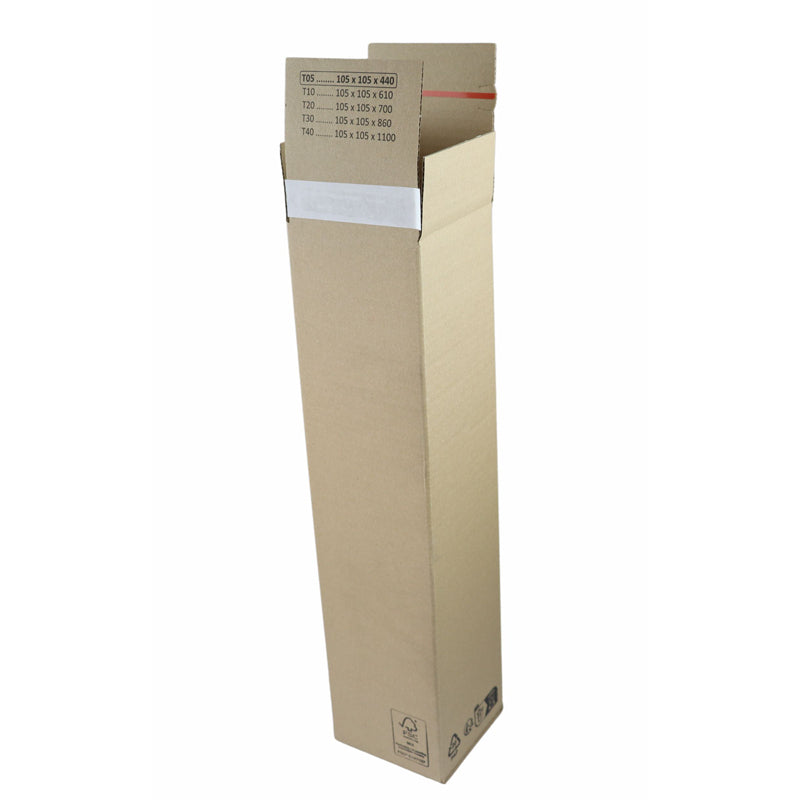 Versandhülse – 105 × 440 × 105 mm, selbstklebend, mit Aufreissstreifen, Karton, braun – 10 Stk.