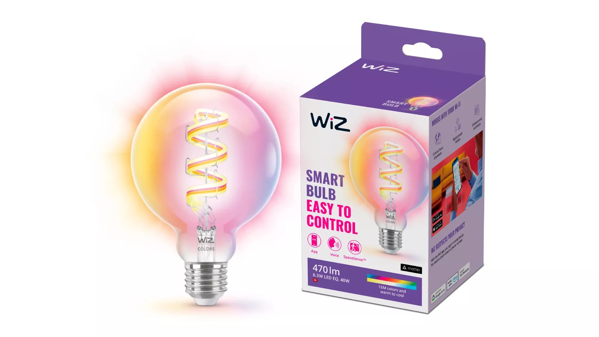 WiZ Smart-Leuchtmittel E27 G95 – 1521 lm, 2200–6500 K, WLAN, dimmbar – Transparent