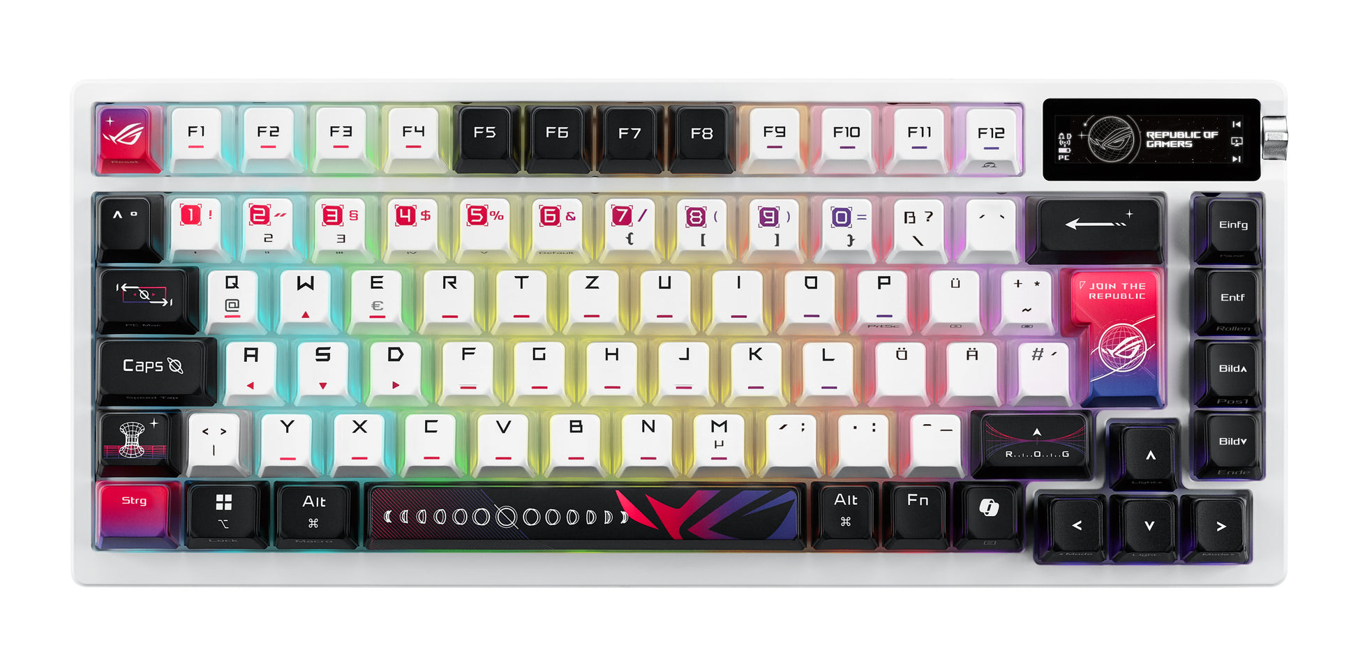 ASUS Azoth X – Tastatur, kabellos (Bluetooth/2,4 GHz), kabelgebunden (USB), CH-Layout (DE-CH), weiss
