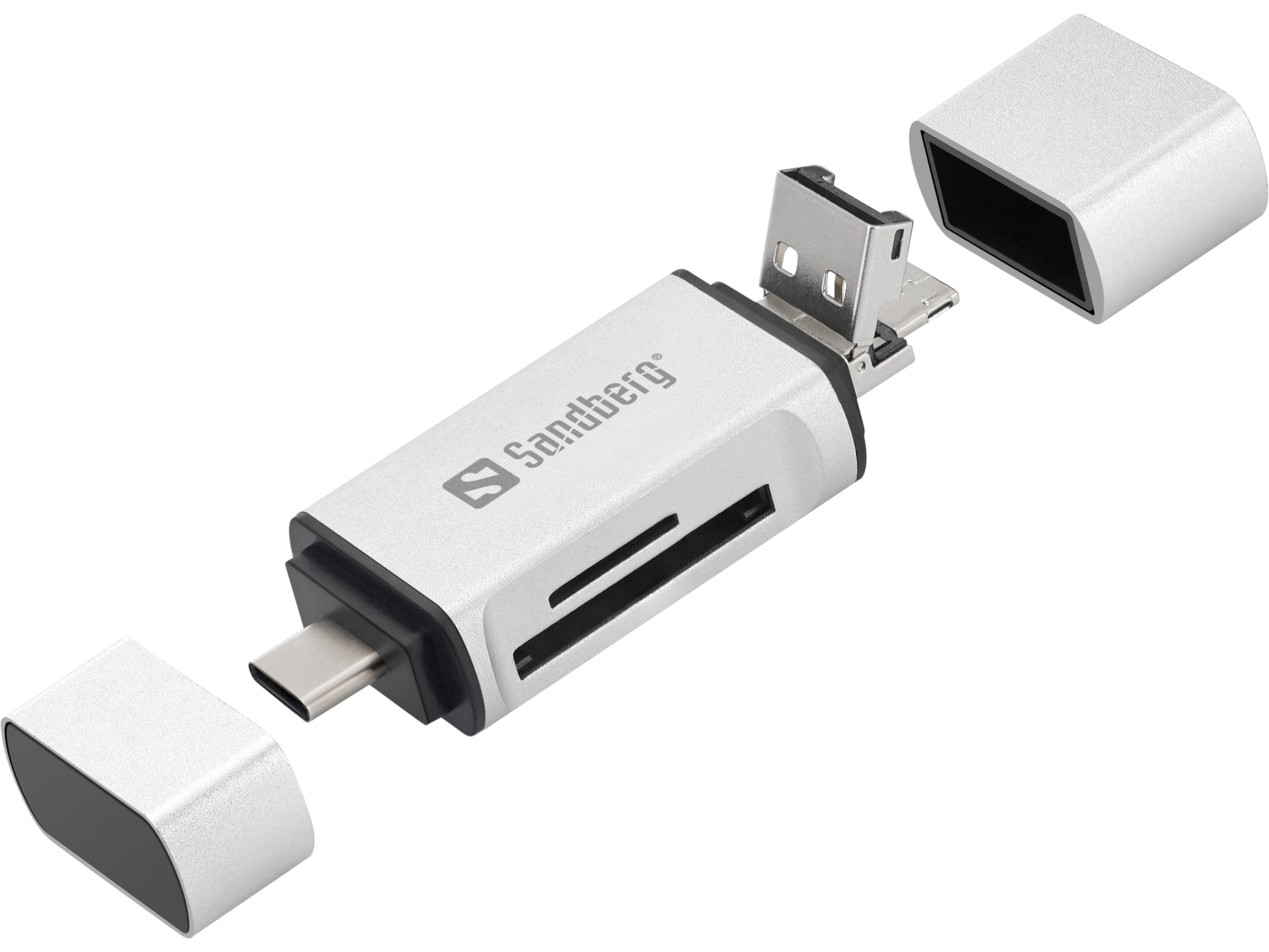 Sandberg USB-Kartenleser USB-C/USB-A/Micro-USB – SD, microSD – USB 3.2 Gen 1 (5 Gbit/s) – Silber