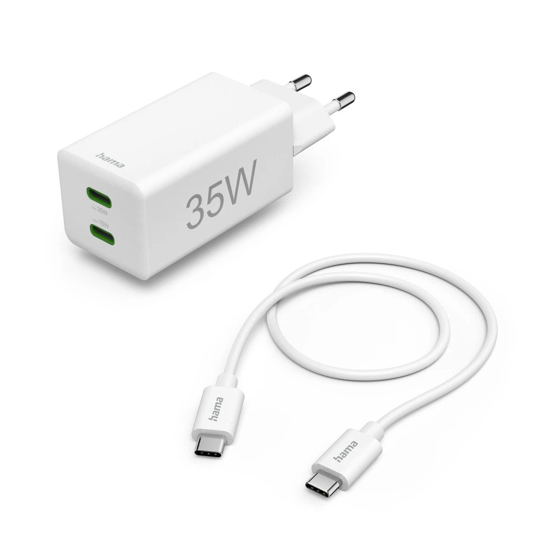 Hama 00125116 USB-Ladegerät 35 W – USB-C×2 – PD, QC 3.0 – für Smartphones, Tablets, Powerbanks – Weiss