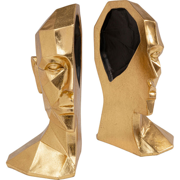 KARE Face Buchstütze – 16 × 24 × 11,5 cm – Polyresin, gold – 2-teilig