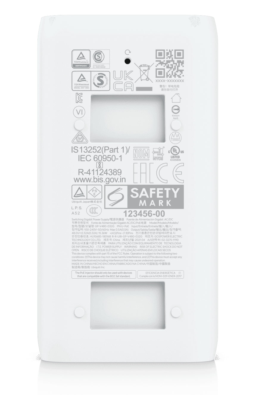 Ubiquiti PoE-Injektor 15 W – Aktives PoE, Gigabit Ethernet, RJ-45×2, 48 V – Weiss