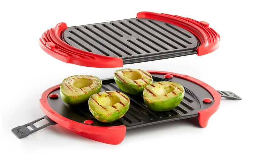 Lékué Mikrowellen-Grill, 20,7 × 27 × 4,4 cm, Silikon, Rot/Schwarz