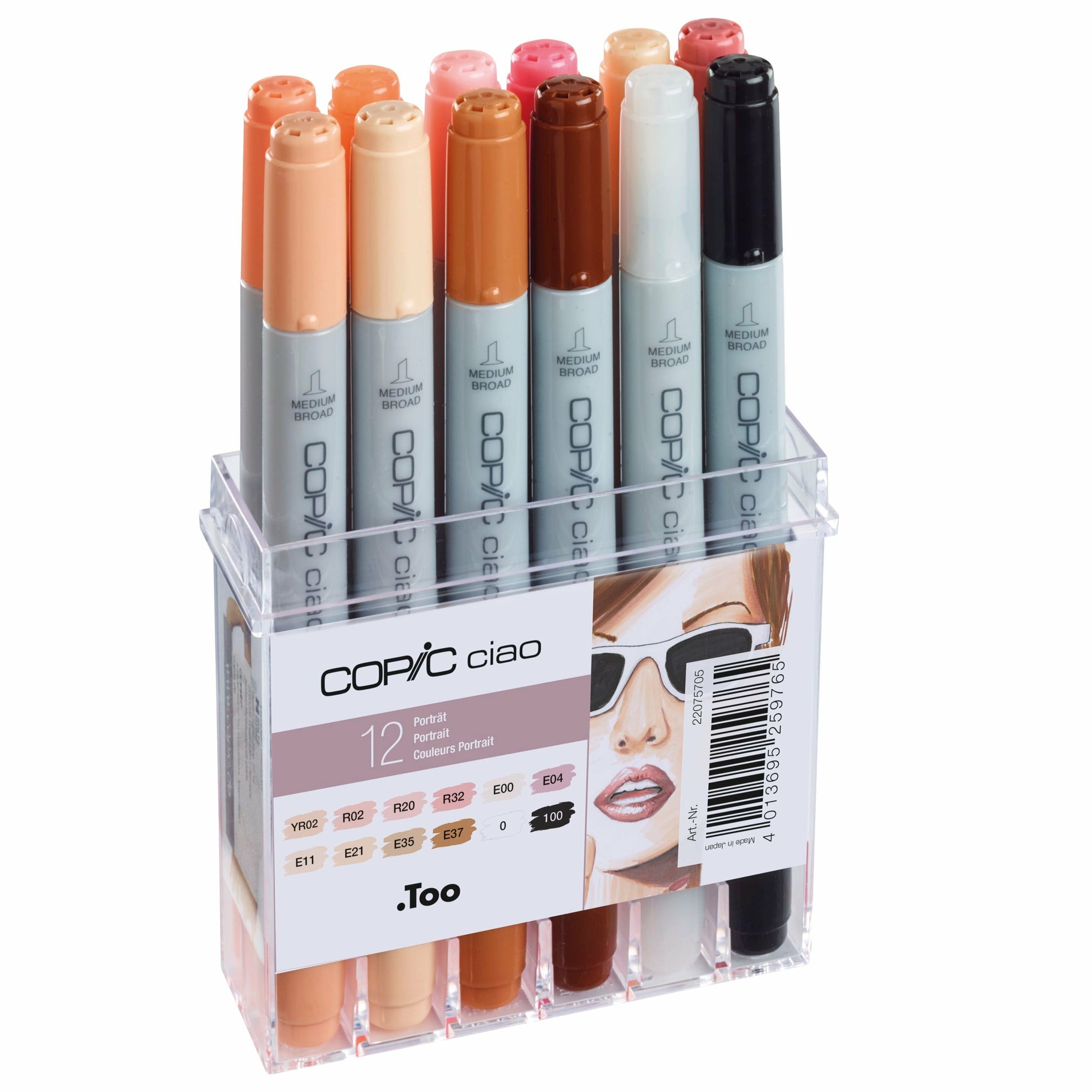 Copic Ciao Brush Pens, Hautfarben – Kombi (Keil + Pinsel), alkoholbasiert, 12 Farben