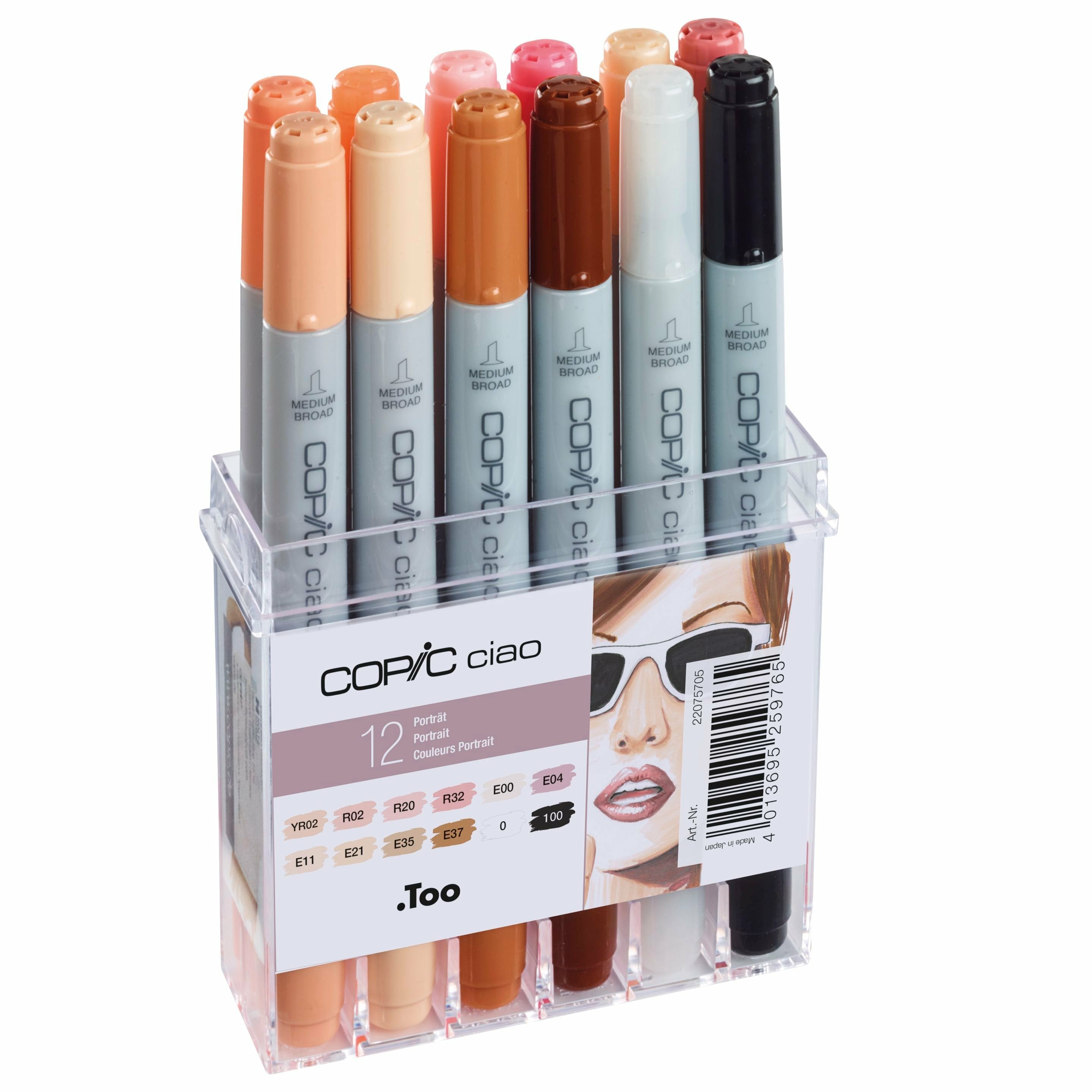 Copic Ciao Brush Pens, Hautfarben – Kombi (Keil + Pinsel), alkoholbasiert, 12 Farben