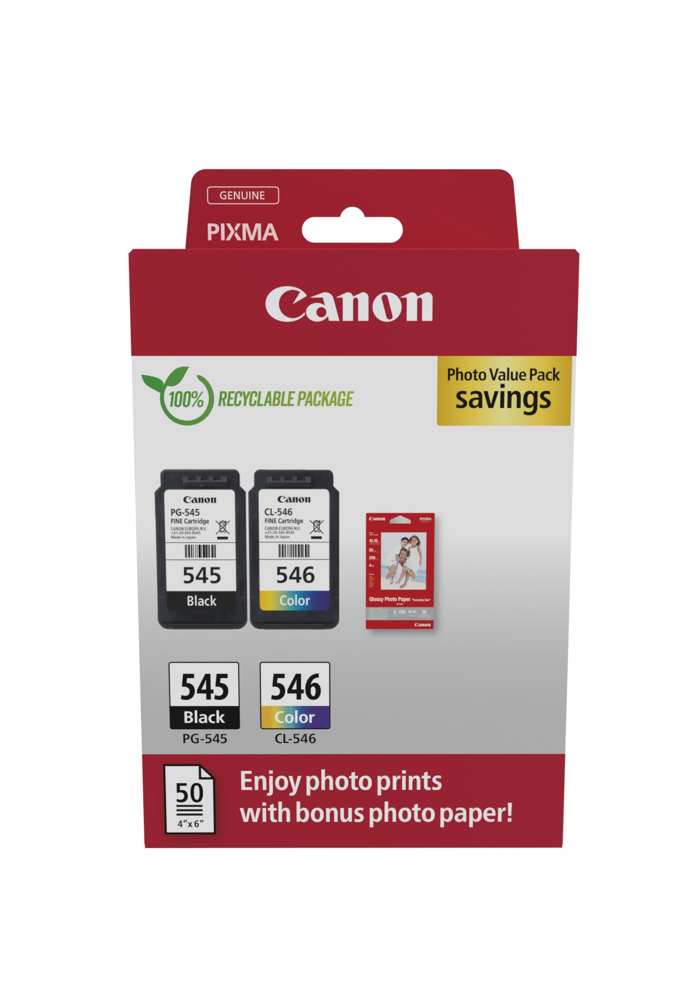 Canon Tintenpatronen-Multipack PG-545/CL-546, Schwarz + Farbig, 2er-Pack – für Canon-Drucker