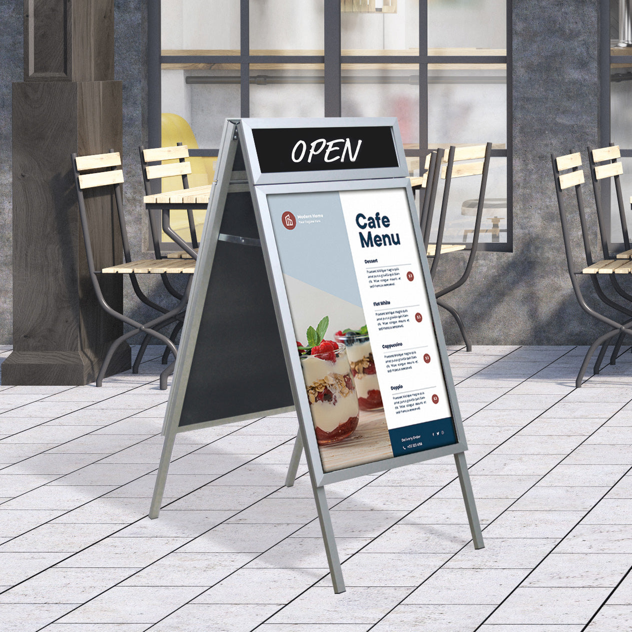 Europel Plakatständer – für A1 hoch, silber, Aluminium, 660×100×1220 mm