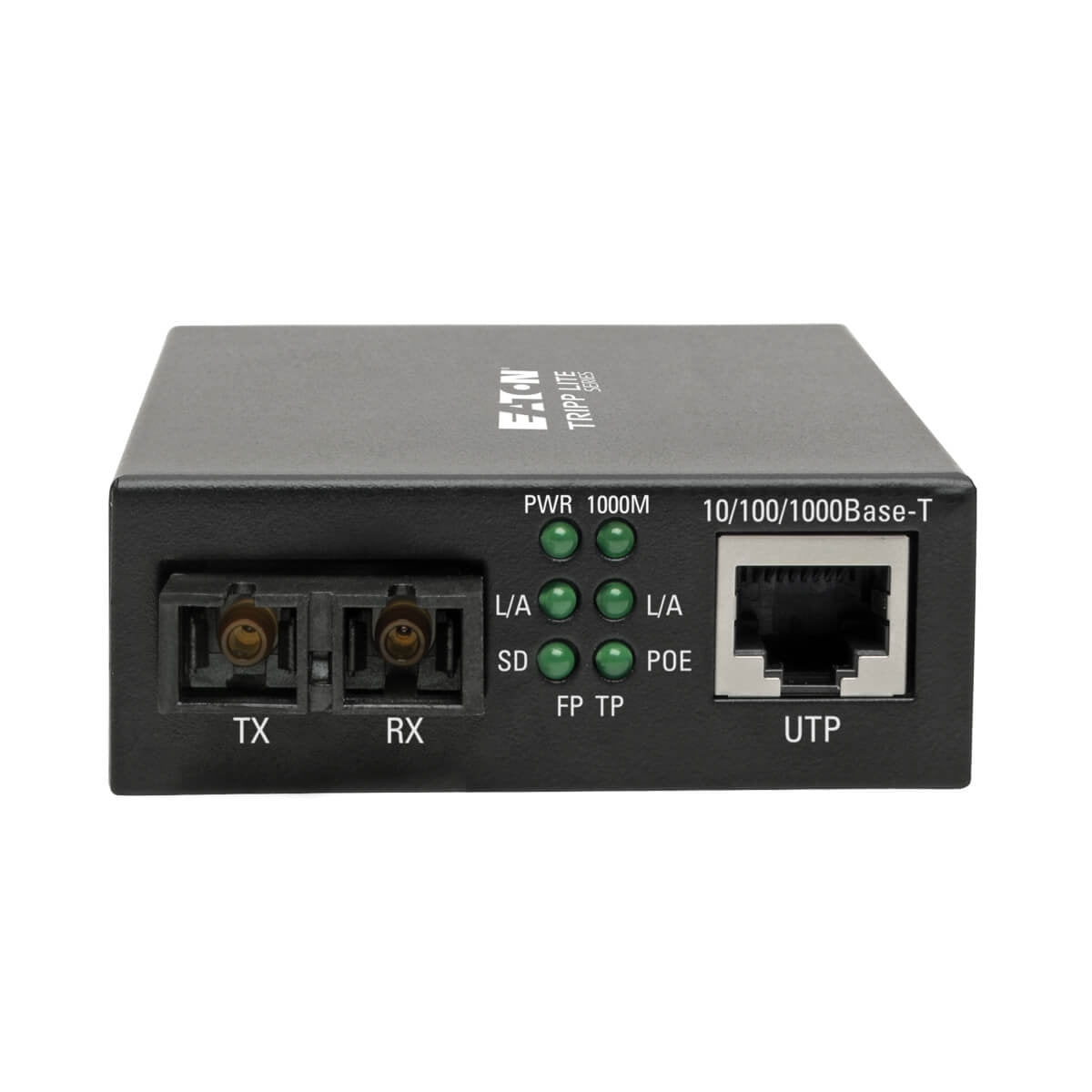Tripp Lite N785-INT-PSCMM2 Medienkonverter SC zu RJ-45 – Gigabit, Multimode 1310 nm, 2 km, PoE+ (30 W) – Schwa