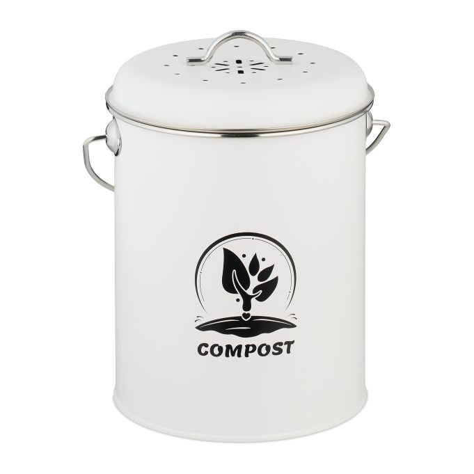 Relaxdays Komposteimer – 5,5 l – Metall, rund – silber – mit Filter