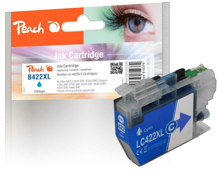 Peach LC-422XL Cyan Tintenpatrone (Kompatibel) – 1'500 Seiten – für Brother MFCJ 5340/5345/5740 …