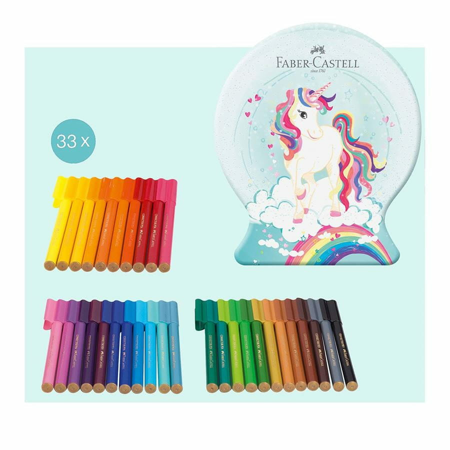 Faber-Castell Connector Filzstifte, Einhorn – auswaschbar, 33 Farben